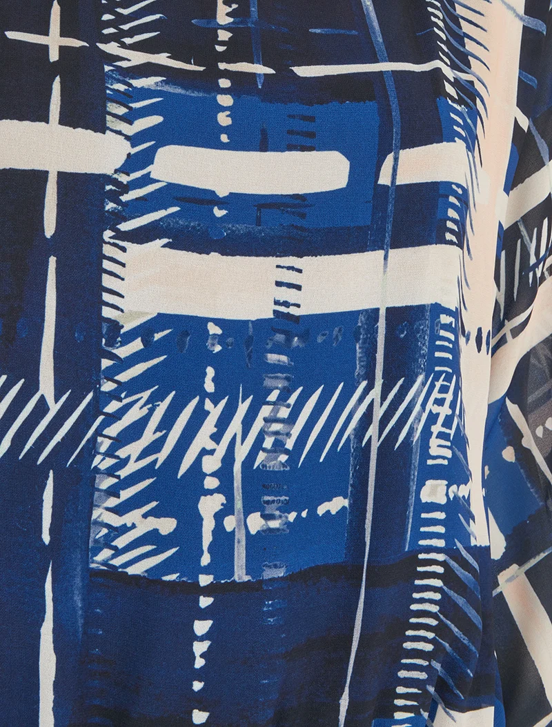 Blouse en voile imprimé abstrait - Marine