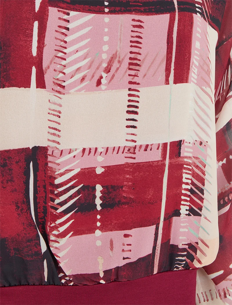 Blouse en voile imprimé abstrait - Lie de vin