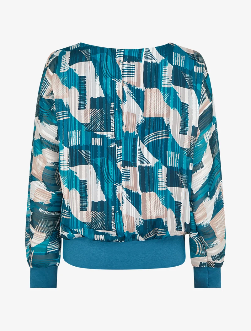 Blouse en voile imprimé fantaisie à détail irisé - Bleu canard
