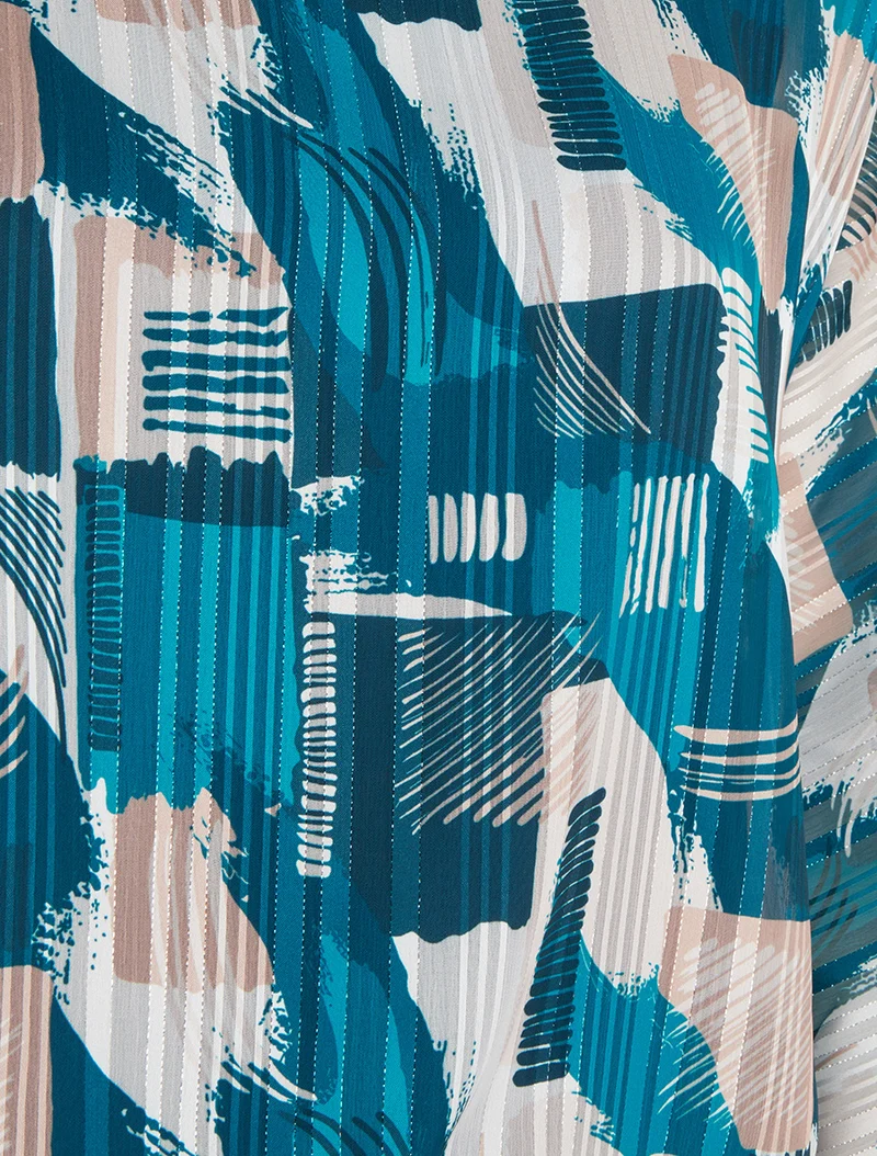 Blouse en voile imprimé fantaisie à détail irisé - Bleu canard