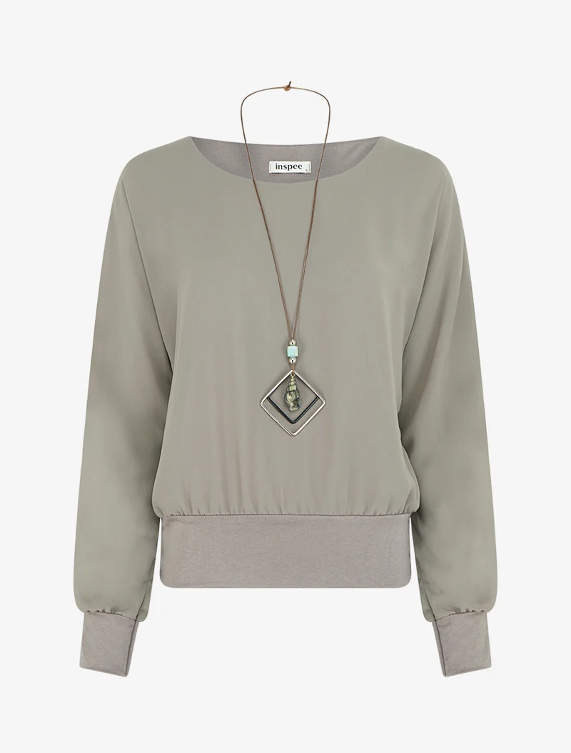 Blouse unie en voile à manches longues - Gris