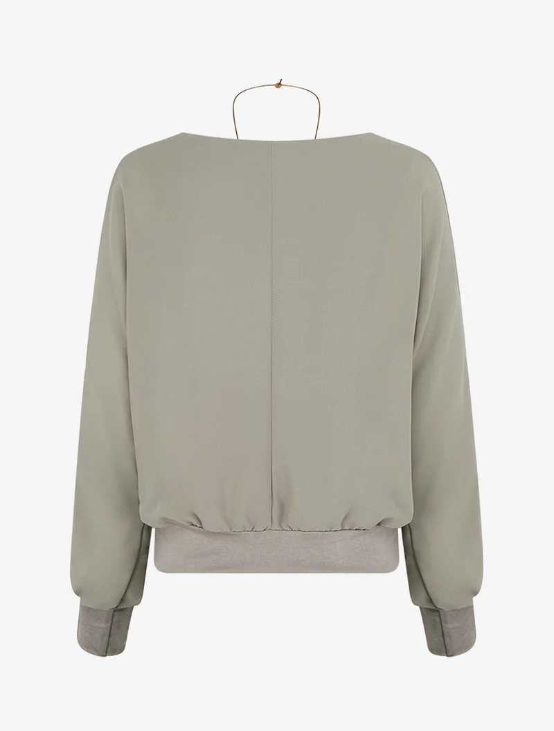 Blouse unie en voile à manches longues - Gris