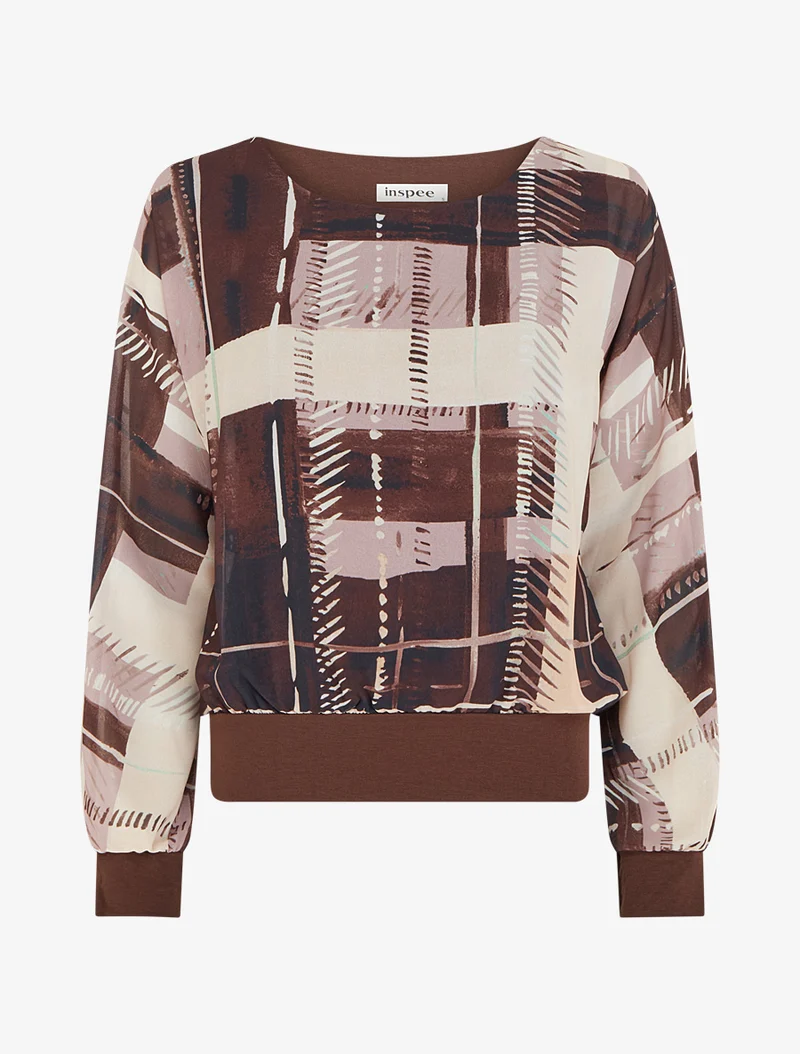 Blouse en voile imprimé abstrait - Marron