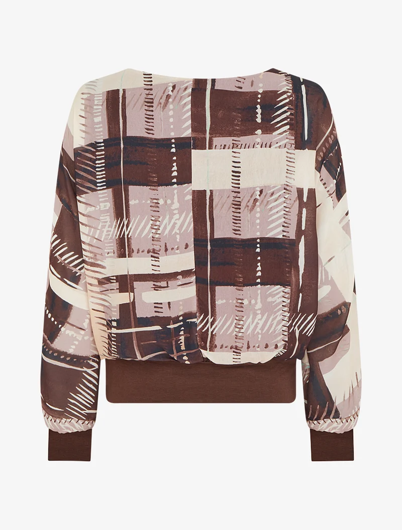 Blouse en voile imprimé abstrait - Marron