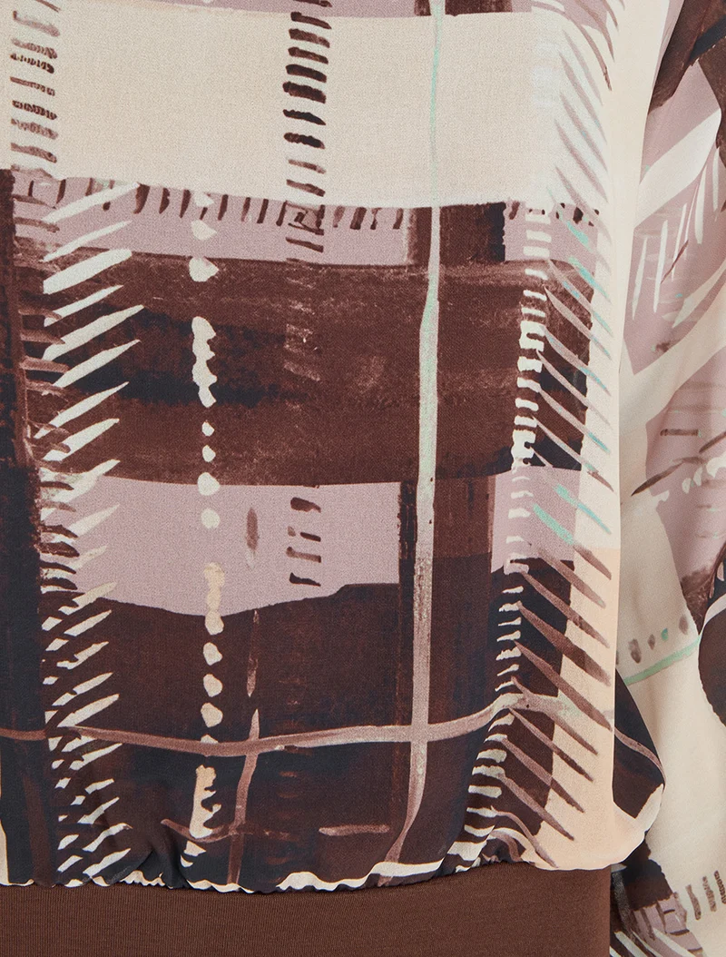 Blouse en voile imprimé abstrait - Marron