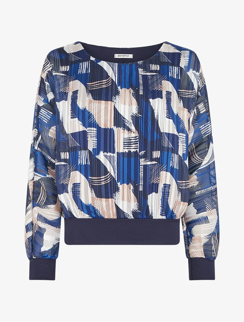 Blouse en voile imprimé fantaisie à détail irisé - Marine