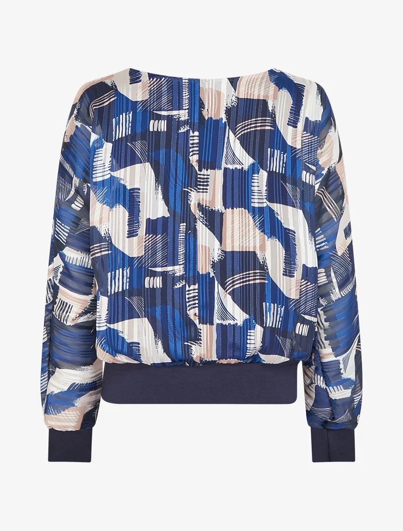 Blouse en voile imprimé fantaisie à détail irisé - Marine