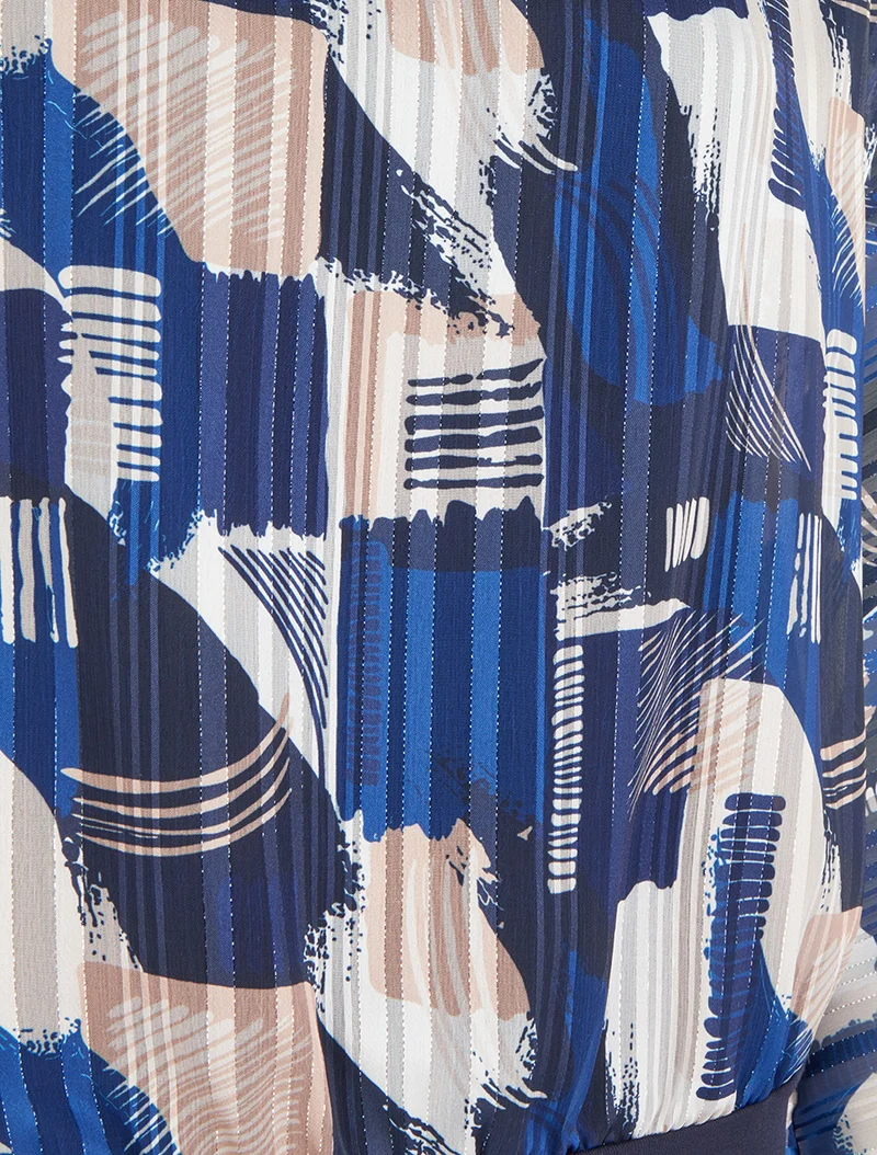 Blouse en voile imprimé fantaisie à détail irisé - Marine