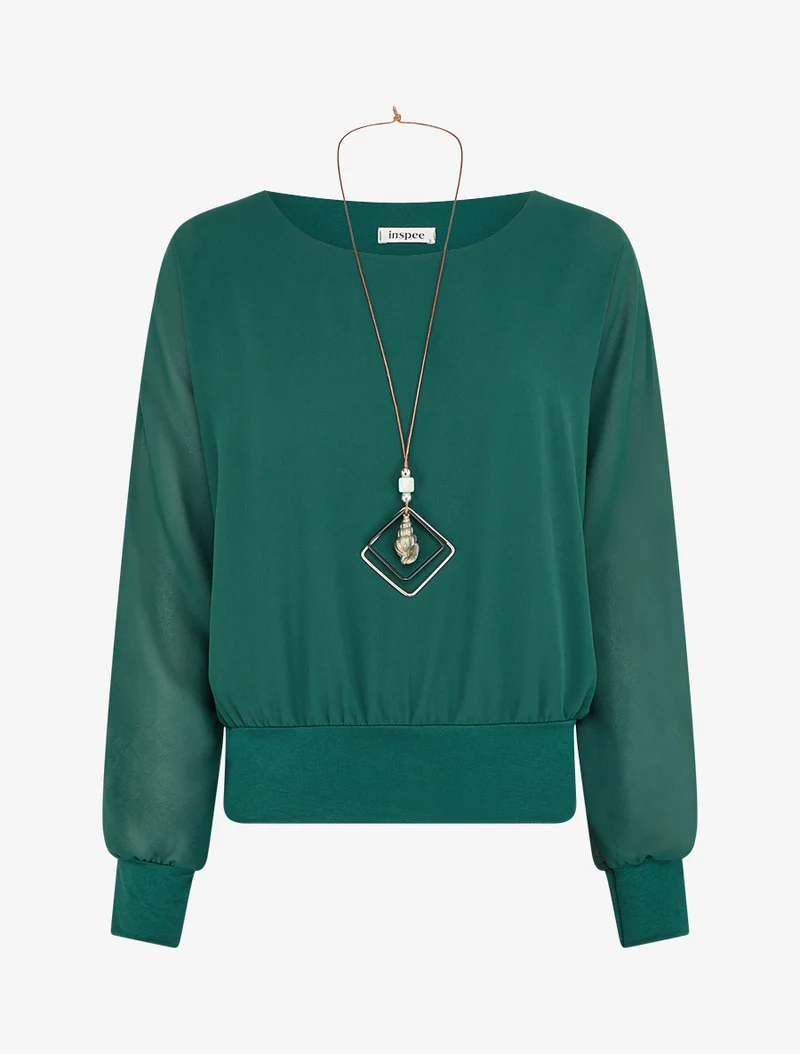 Blouse unie en voile à manches longues - Vert sapin