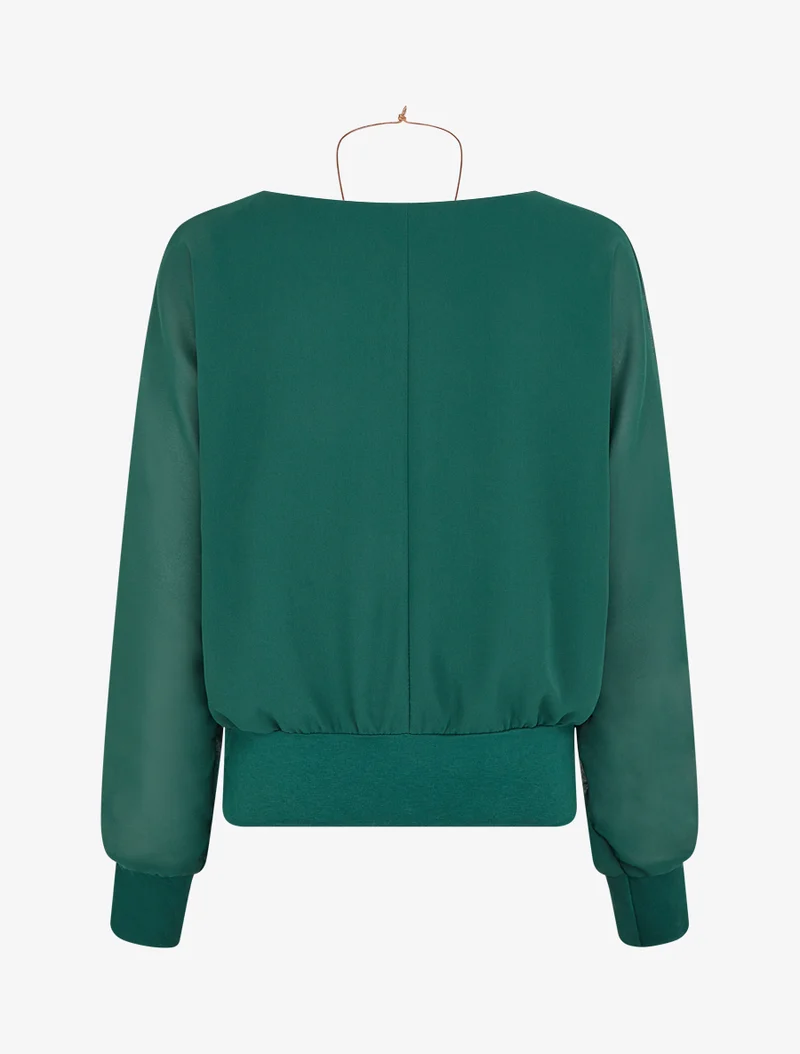 Blouse unie en voile à manches longues - Vert sapin