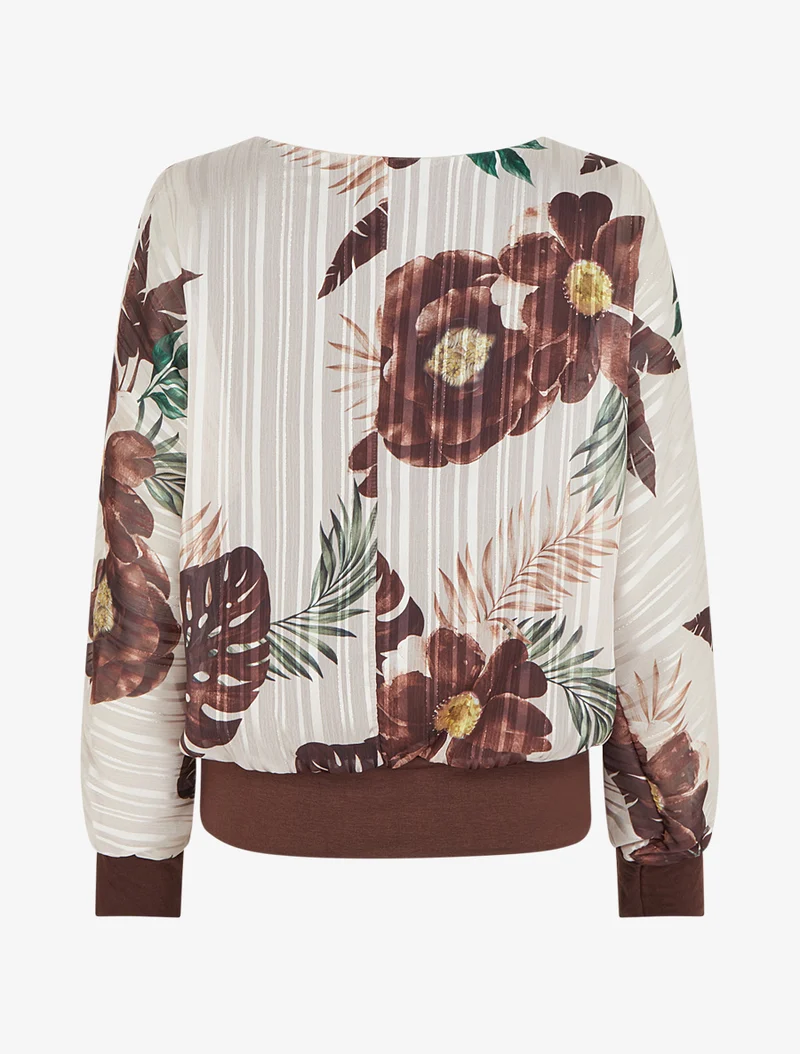 Blouse en voile imprimé feuillage à détail irisé - Marron