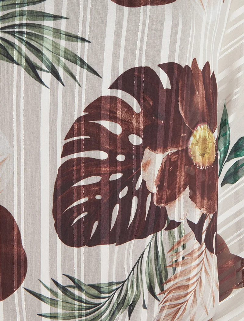 Blouse en voile imprimé feuillage à détail irisé - Marron