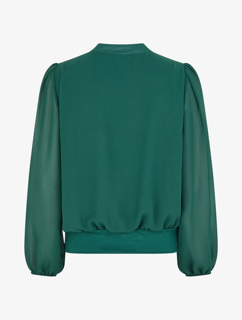 Blouse unie en voile à empiècement collier - Vert sapin