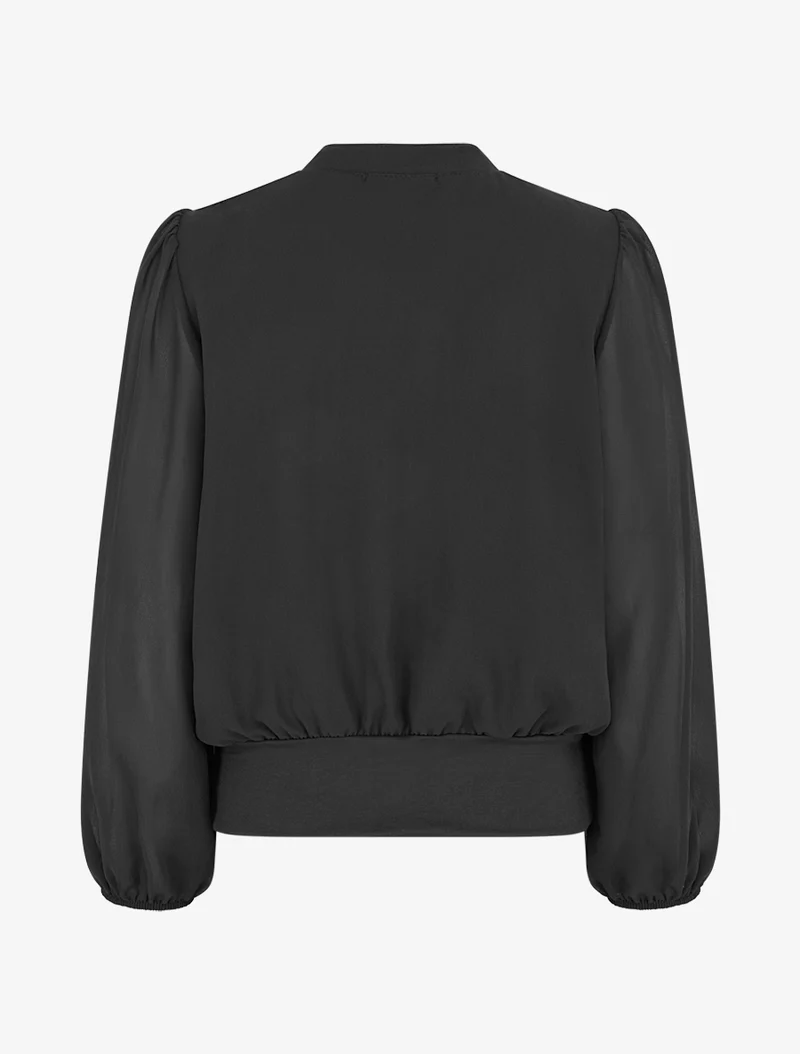 Blouse unie en voile à empiècement collier - Noir