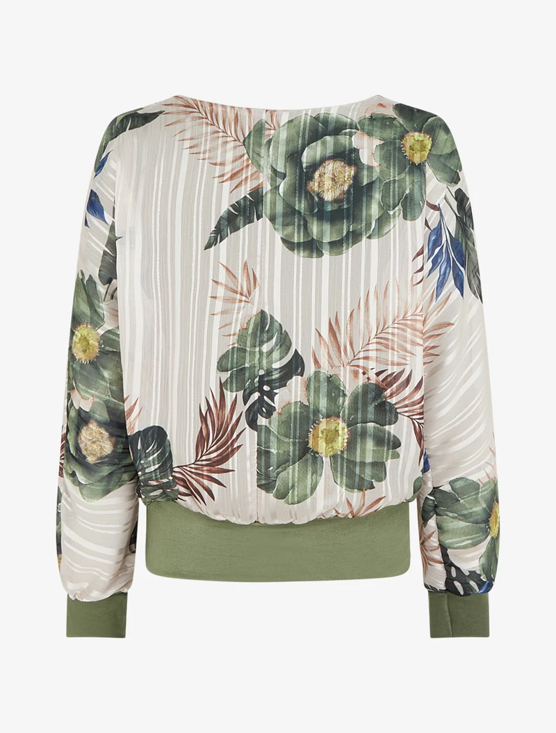 Blouse en voile imprimé feuillage à détail irisé - Kaki