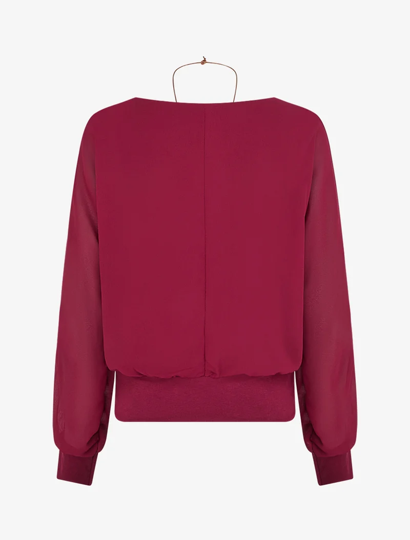 Blouse unie en voile à manches longues - Lie de vin