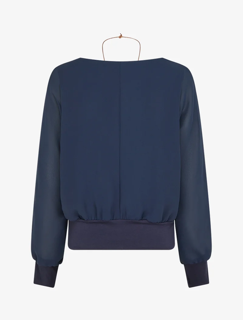 Blouse unie en voile à manches longues - Marine