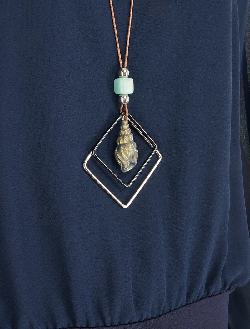 Blouse unie en voile à manches longues - Marine