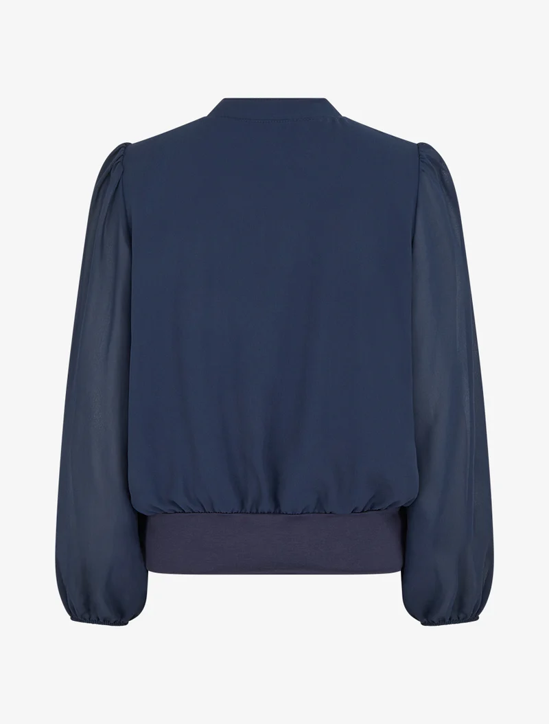 Blouse unie en voile à empiècement collier - Marine