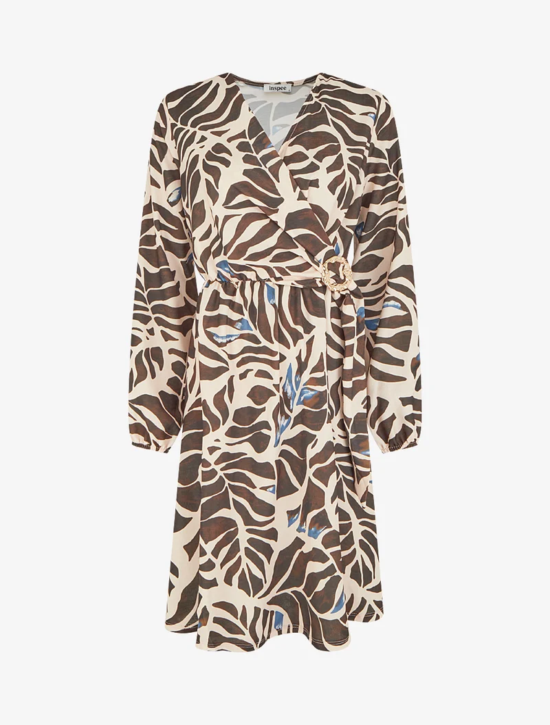 Robe élastiquée à imprimé fantaisie - Marron