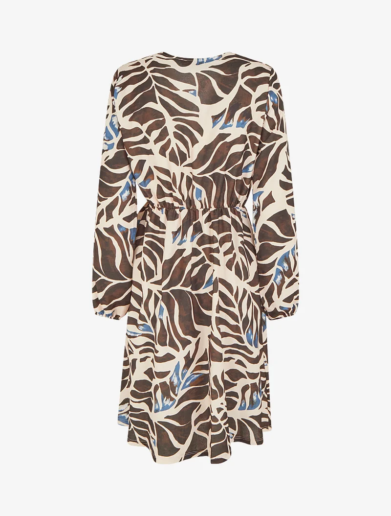 Robe élastiquée à imprimé fantaisie - Marron