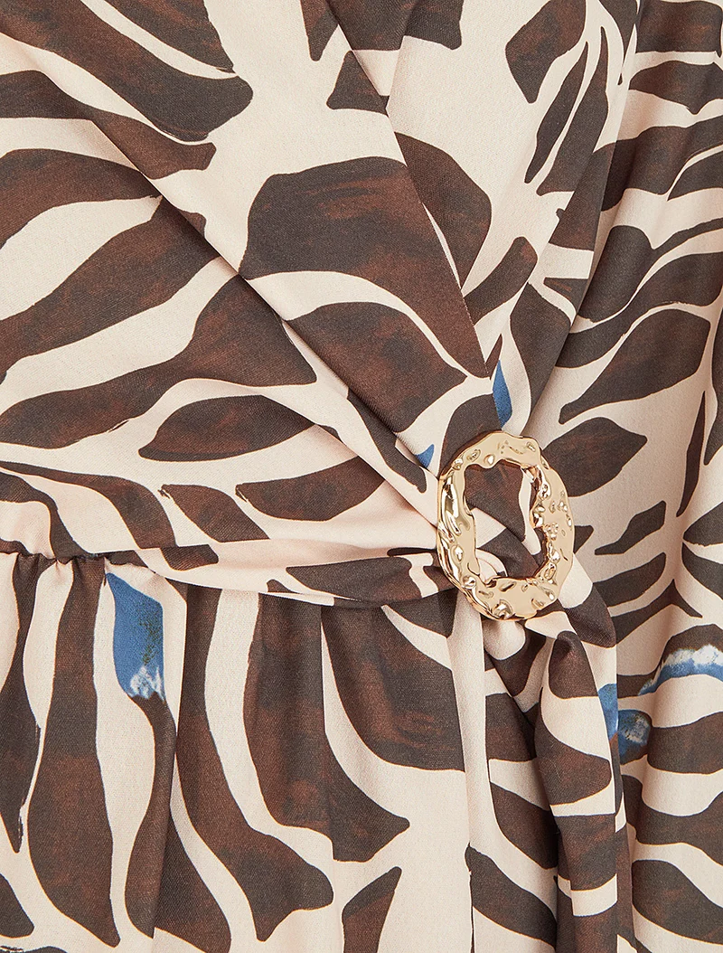 Robe élastiquée à imprimé fantaisie - Marron