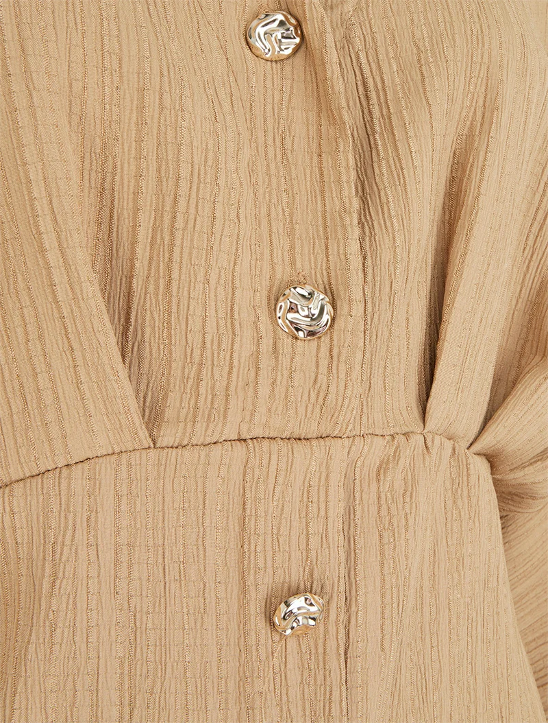 Blouse fluide à boutons décoratifs - Taupe