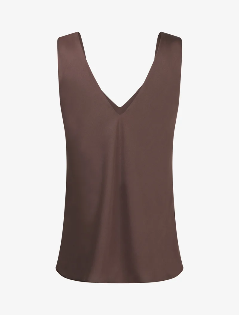 Top satiné à empiècement bijoux - Marron