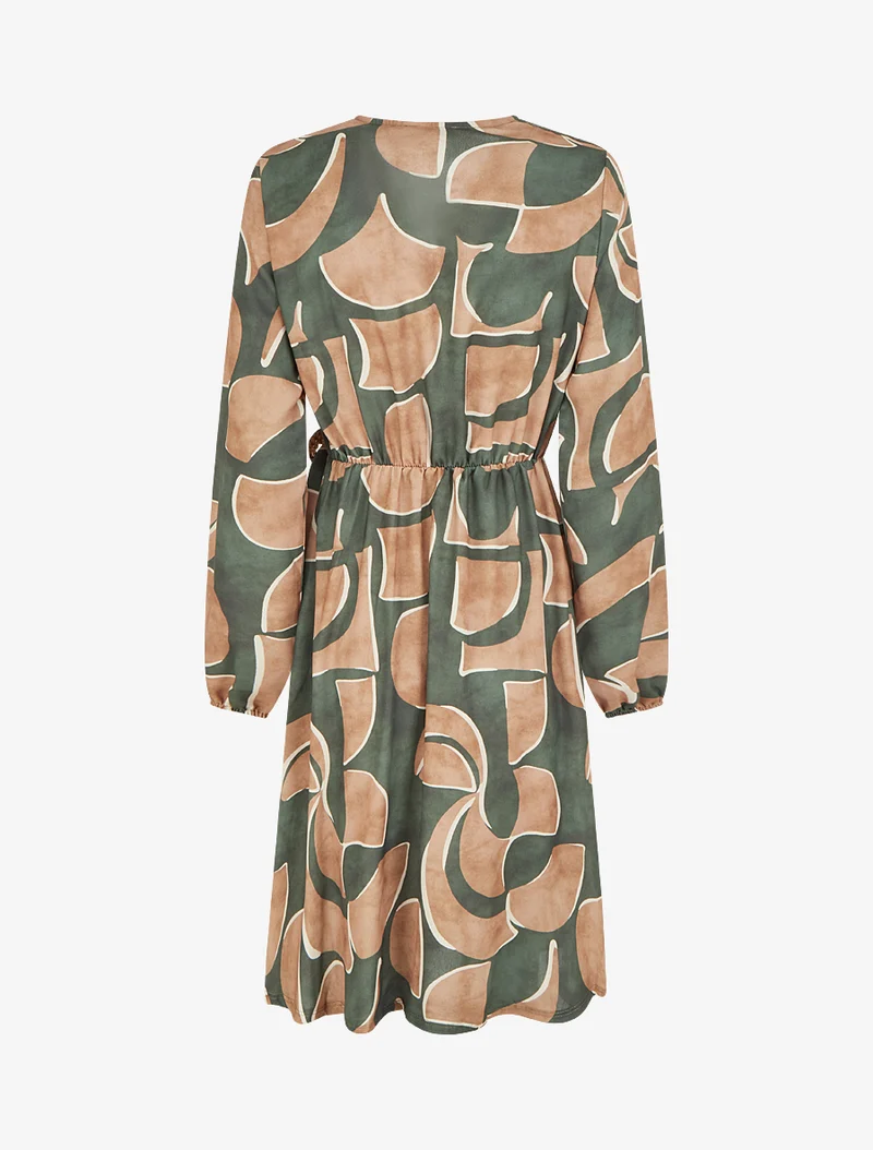 Robe élastiquée imprimé abstrait - Kaki