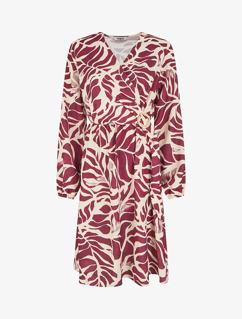 Robe élastiquée à imprimé fantaisie - Prune