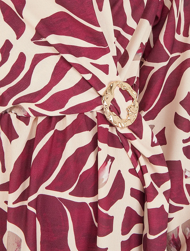 Robe élastiquée à imprimé fantaisie - Prune