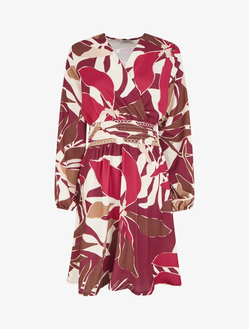 Robe imprimée à col cache-coeur - Prune