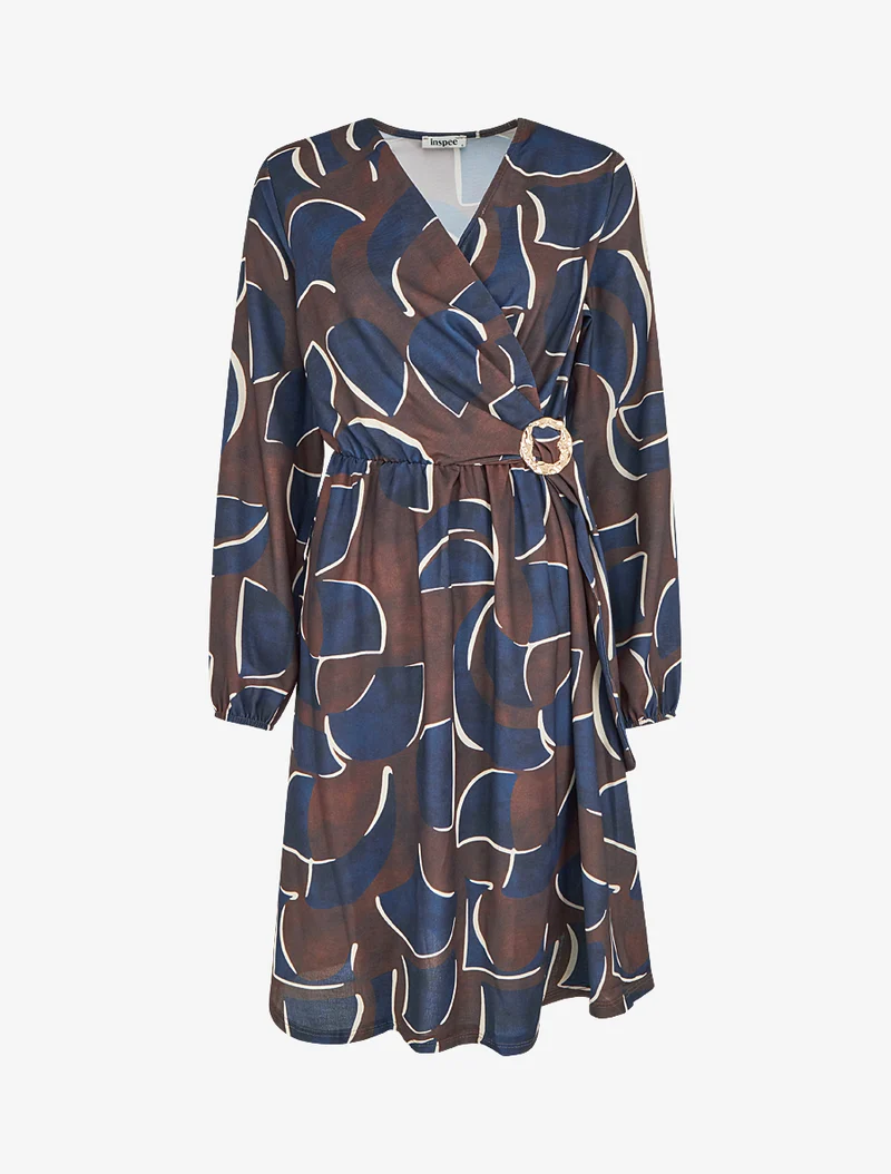 Robe élastiquée imprimé abstrait - Marine