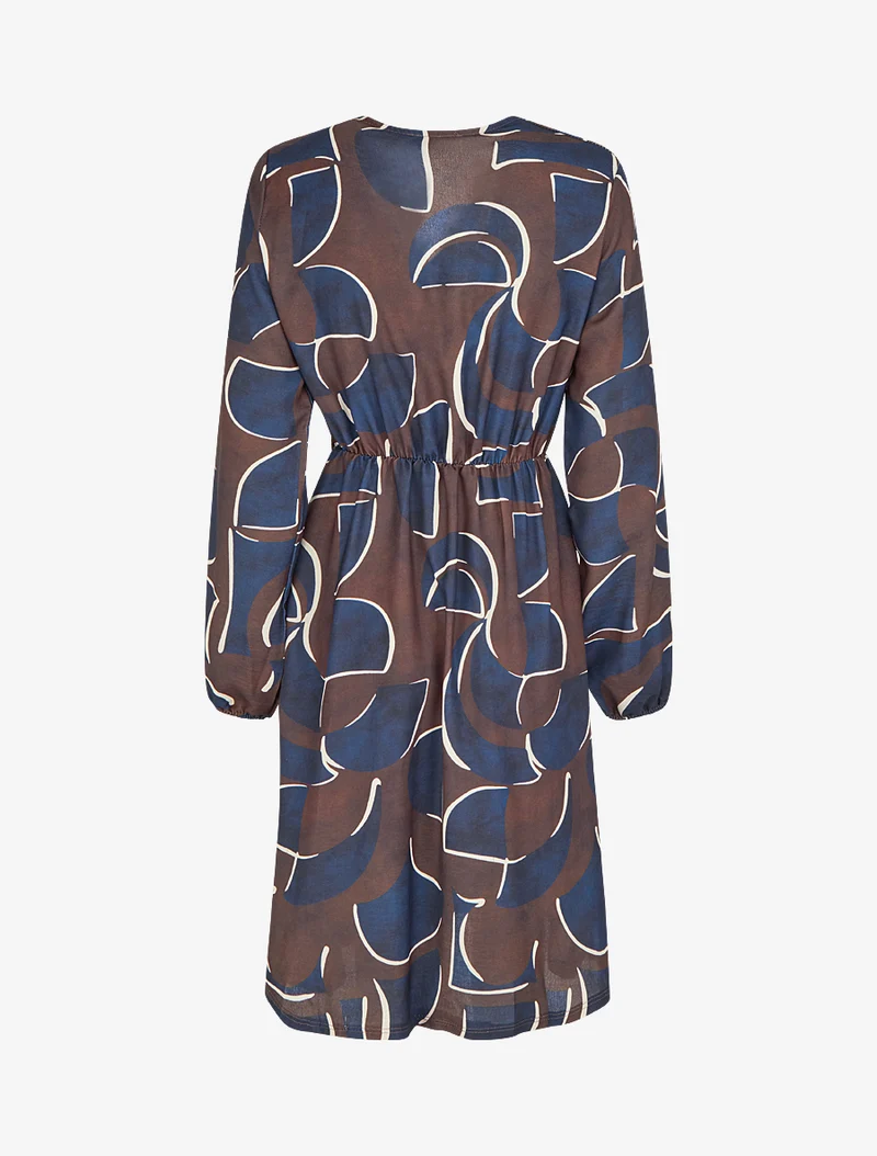 Robe élastiquée imprimé abstrait - Marine