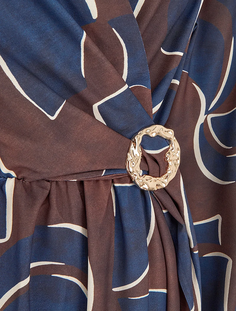 Robe élastiquée imprimé abstrait - Marine