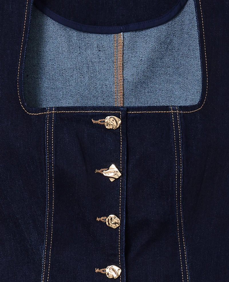 Top en jean stretch avec bretelles et boutons fantaisie