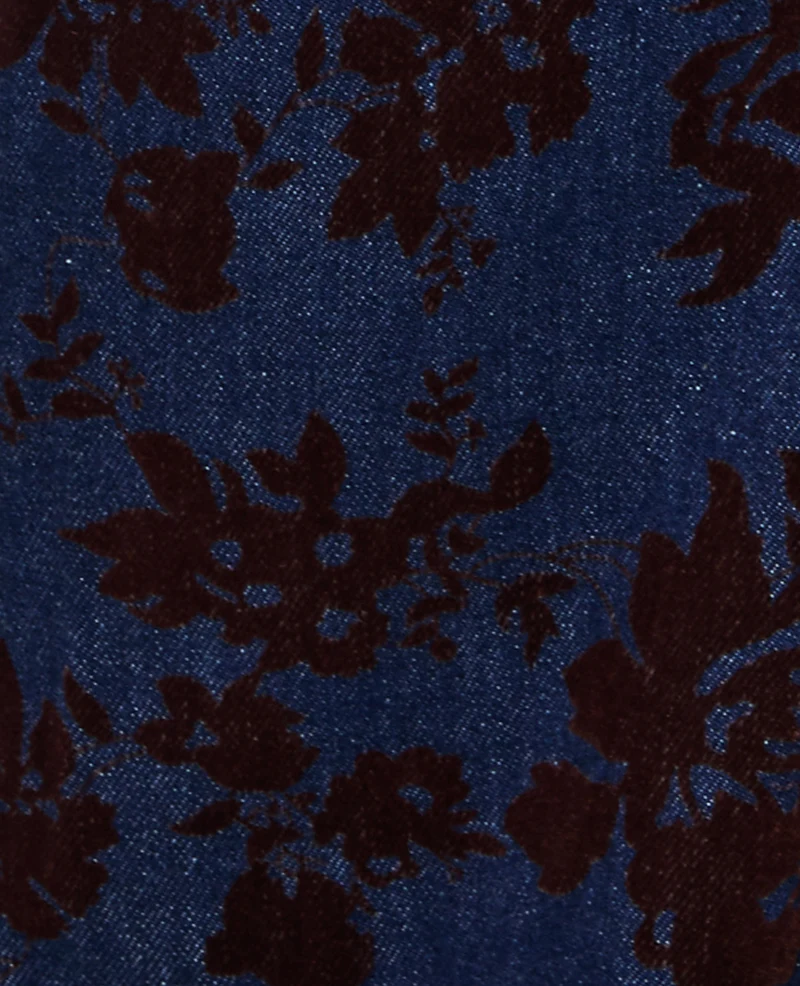 Jean straight taille haute avec fleurs velours