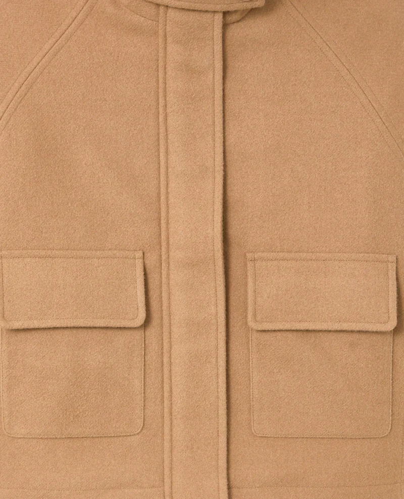 Manteau court drap de laine avec col montant
