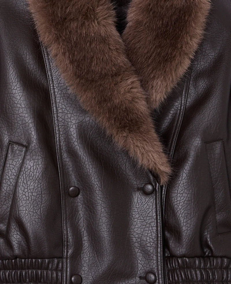 Blouson en simili grand col fausse fourrure