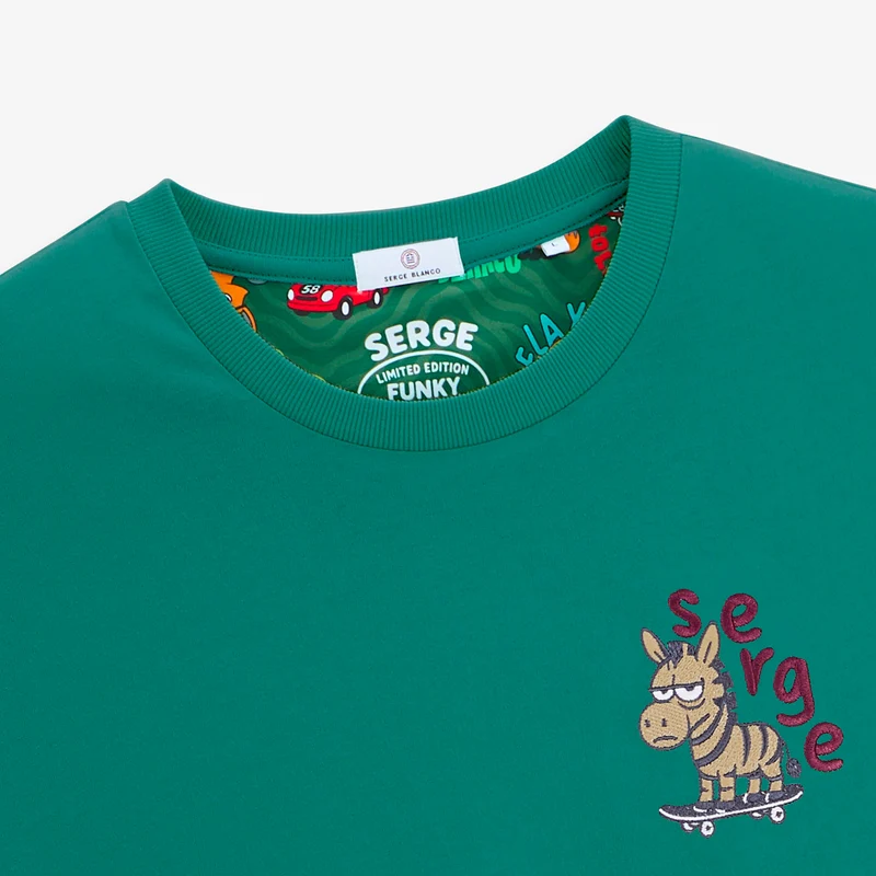 T-shirt manches courtes coton vert badge brodé Funky Animals Thor