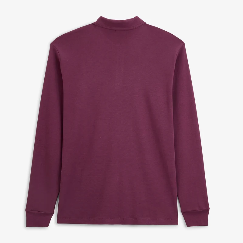 Polo zippé manches longues en coton interlock rouge