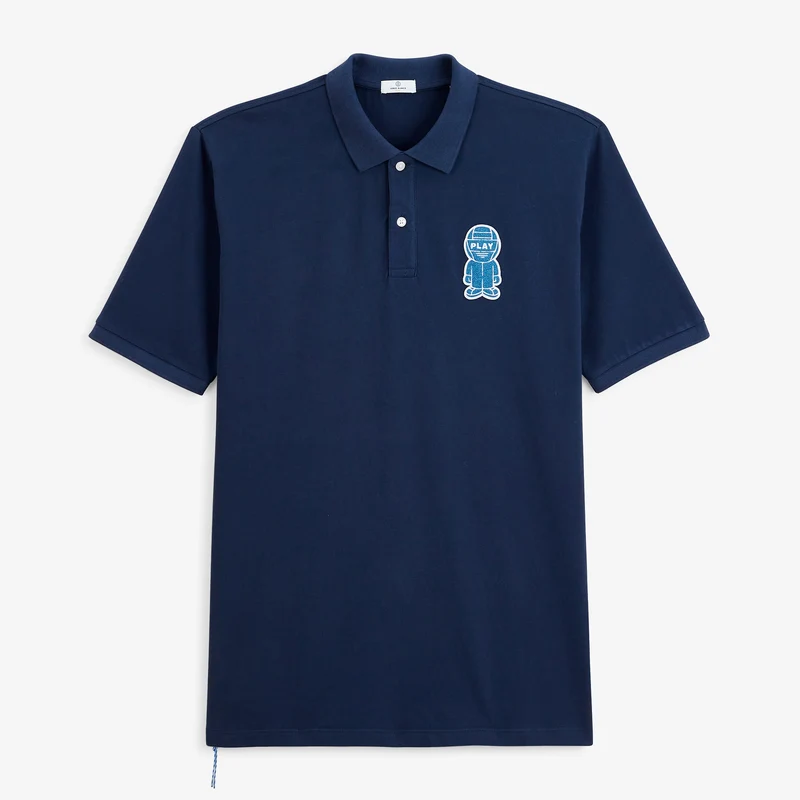Polo piqué pilote manches courtes coton broderie bouclette bleu marine Pilote SBPLAY