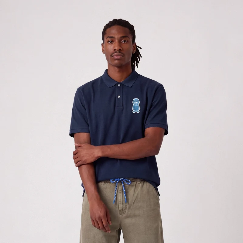 Polo piqué pilote manches courtes coton broderie bouclette bleu marine Pilote SBPLAY