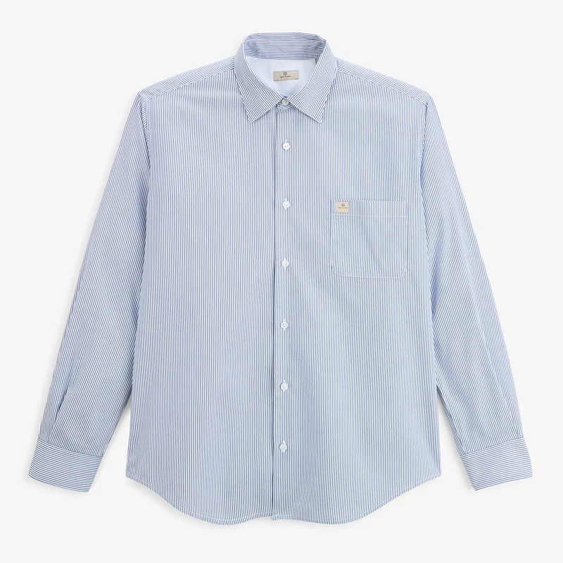 Chemise manches longues coton fines rayures bleue SBPLAY