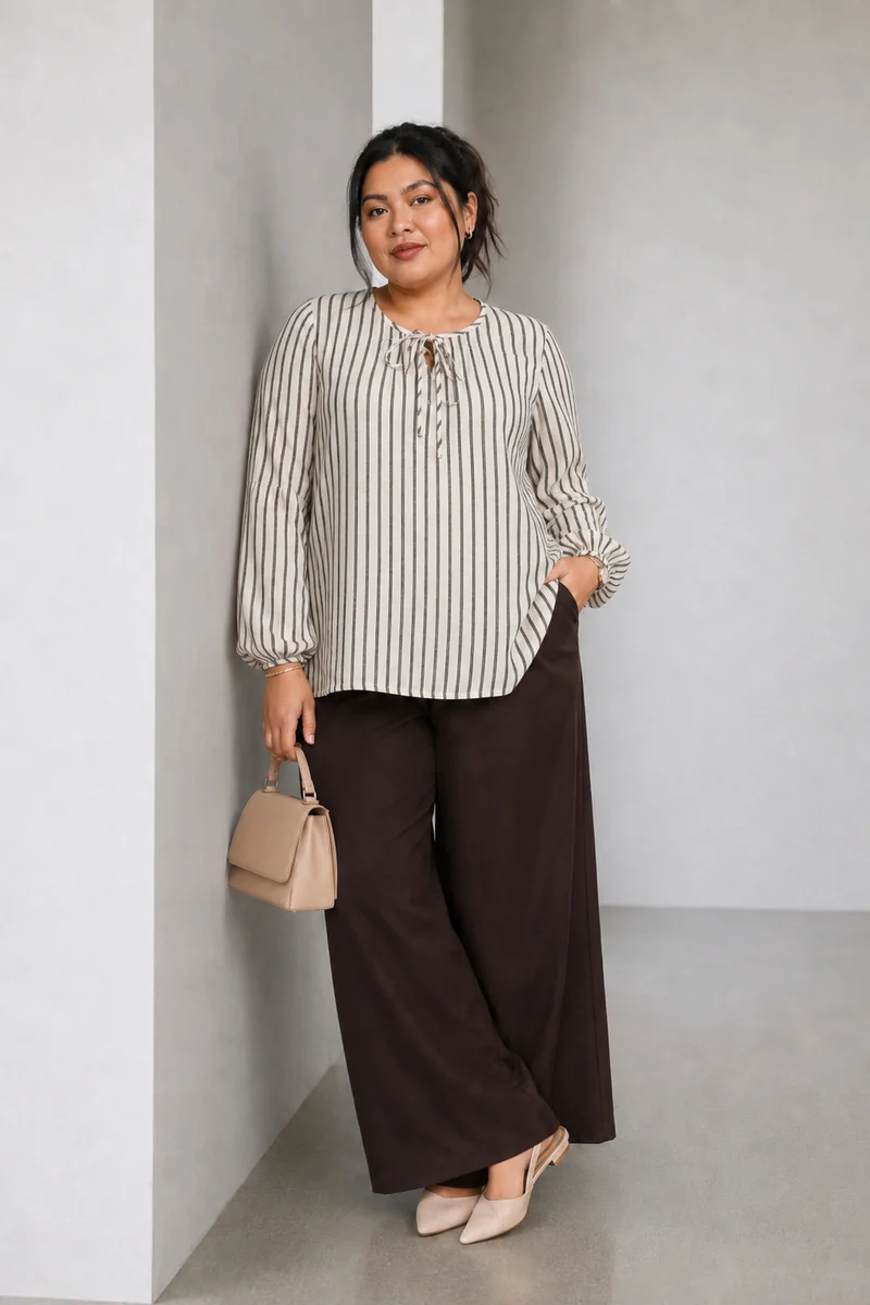 Tivora|Viscose Pintuck Detail Tie Up Top