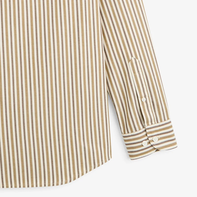 Chemise manches longues coton rayures marron