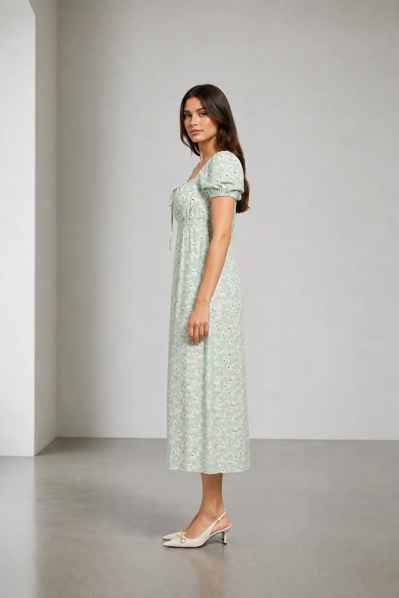 Maeva|Viscose Square Neck Midi Dress