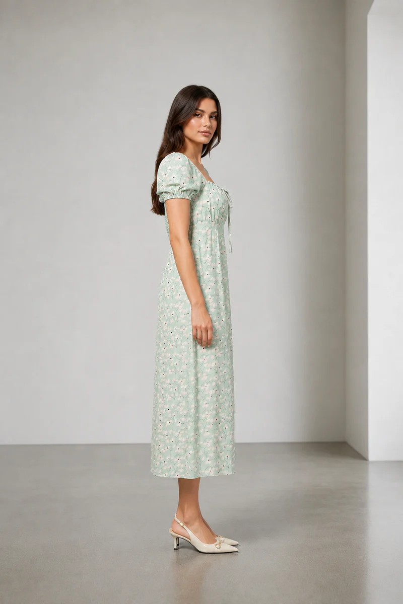 Maeva|Viscose Square Neck Midi Dress