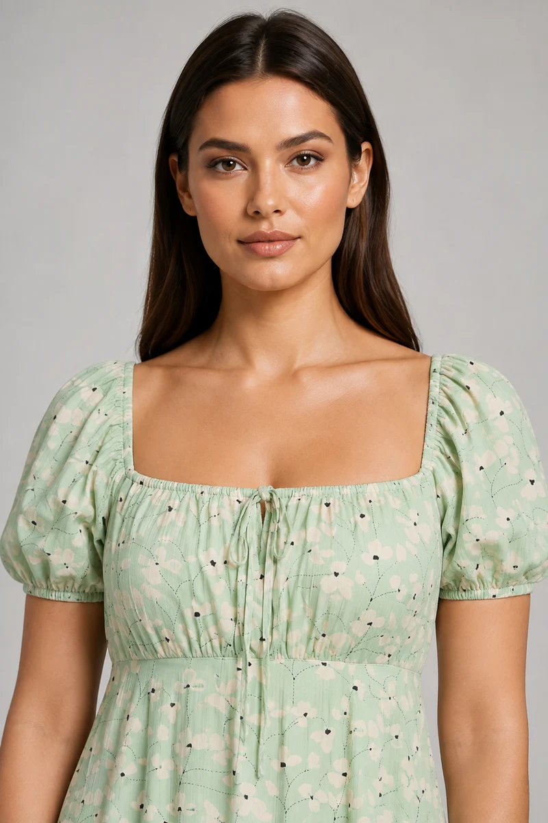 Maeva|Viscose Square Neck Midi Dress