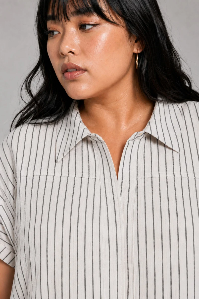 Cadora|Cotton Dring Utility Collared Top